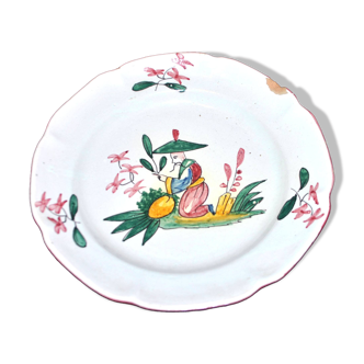 Antique polychrome earthenware plate Chinoiserie 18th century ? St Clément Les Islettes