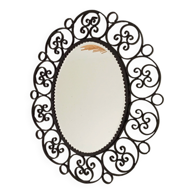 Miroir biseauté vintage en fer forgé style Chaty Vallauris