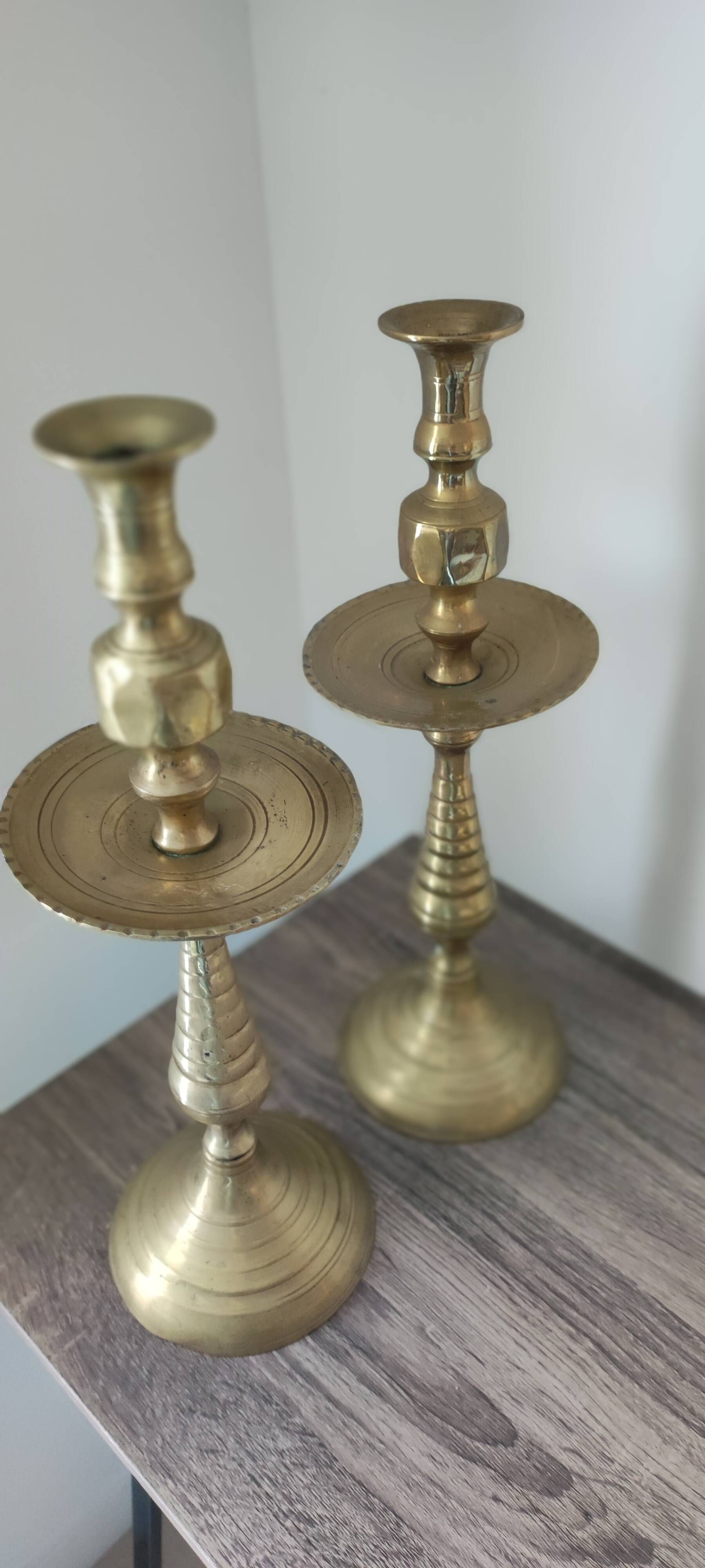 Vintage 19th century brass candlesticks - pair of patina candlesticks
