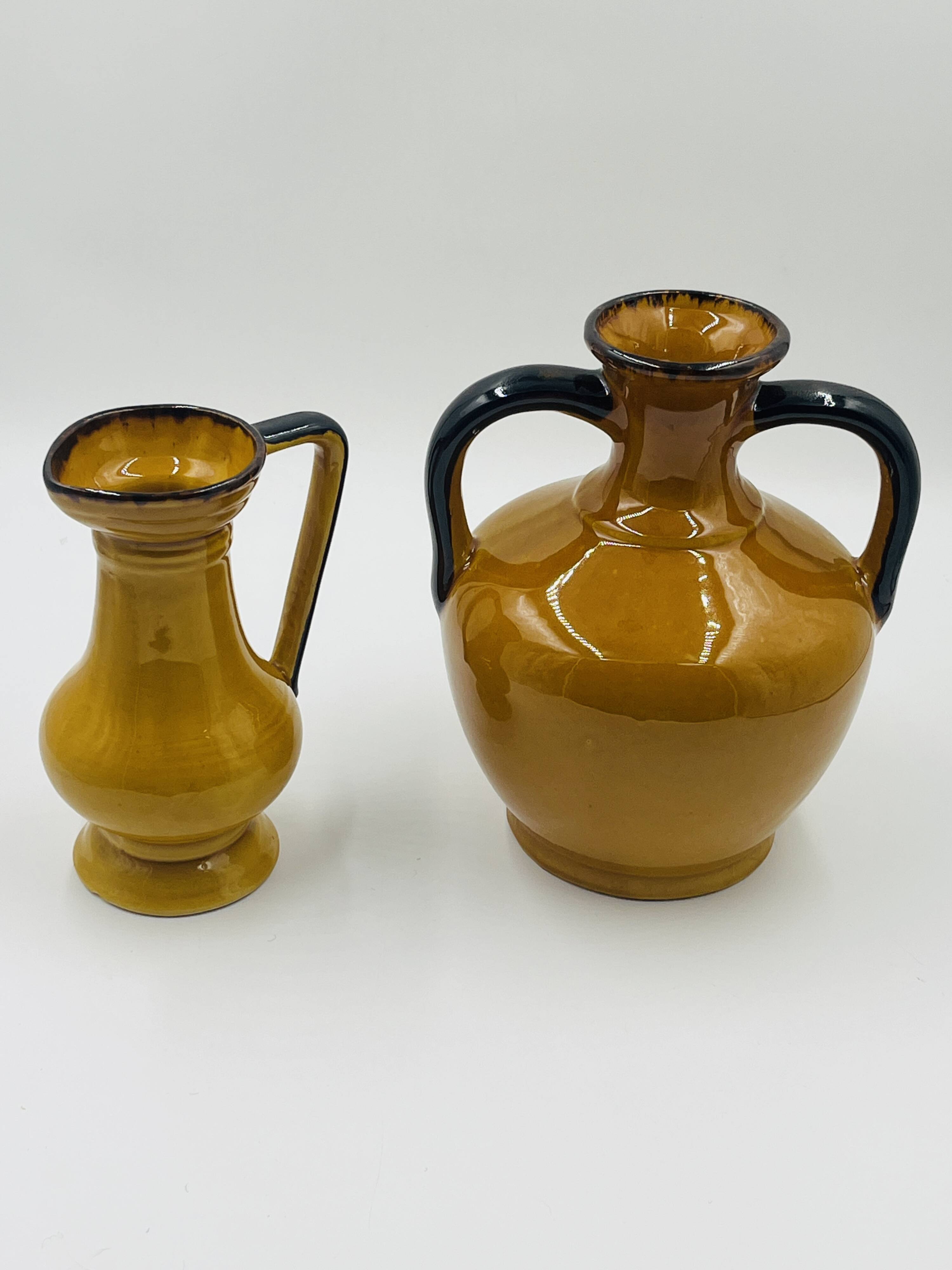 Duo de Vases Vintage Coulobres en Céramique Ocre