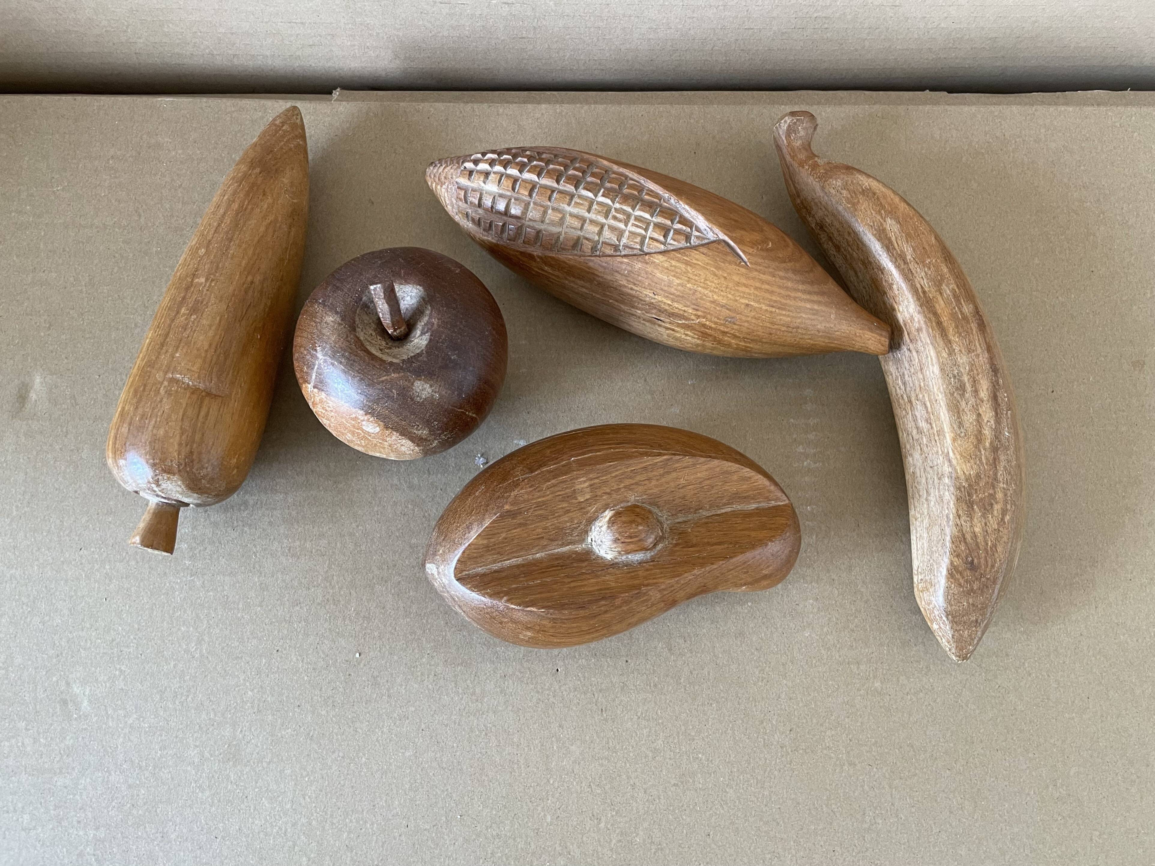 Lot of carved wooden fruits