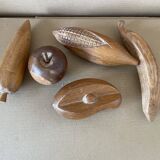 Lot of carved wooden fruits