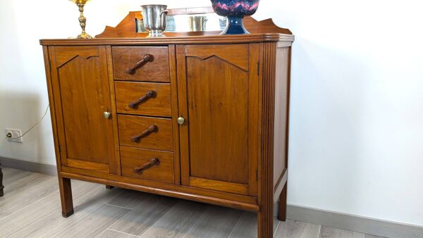 Buffet Art Déco en acajou – 4 tiroirs, 2 portes, miroir biseauté, année 30