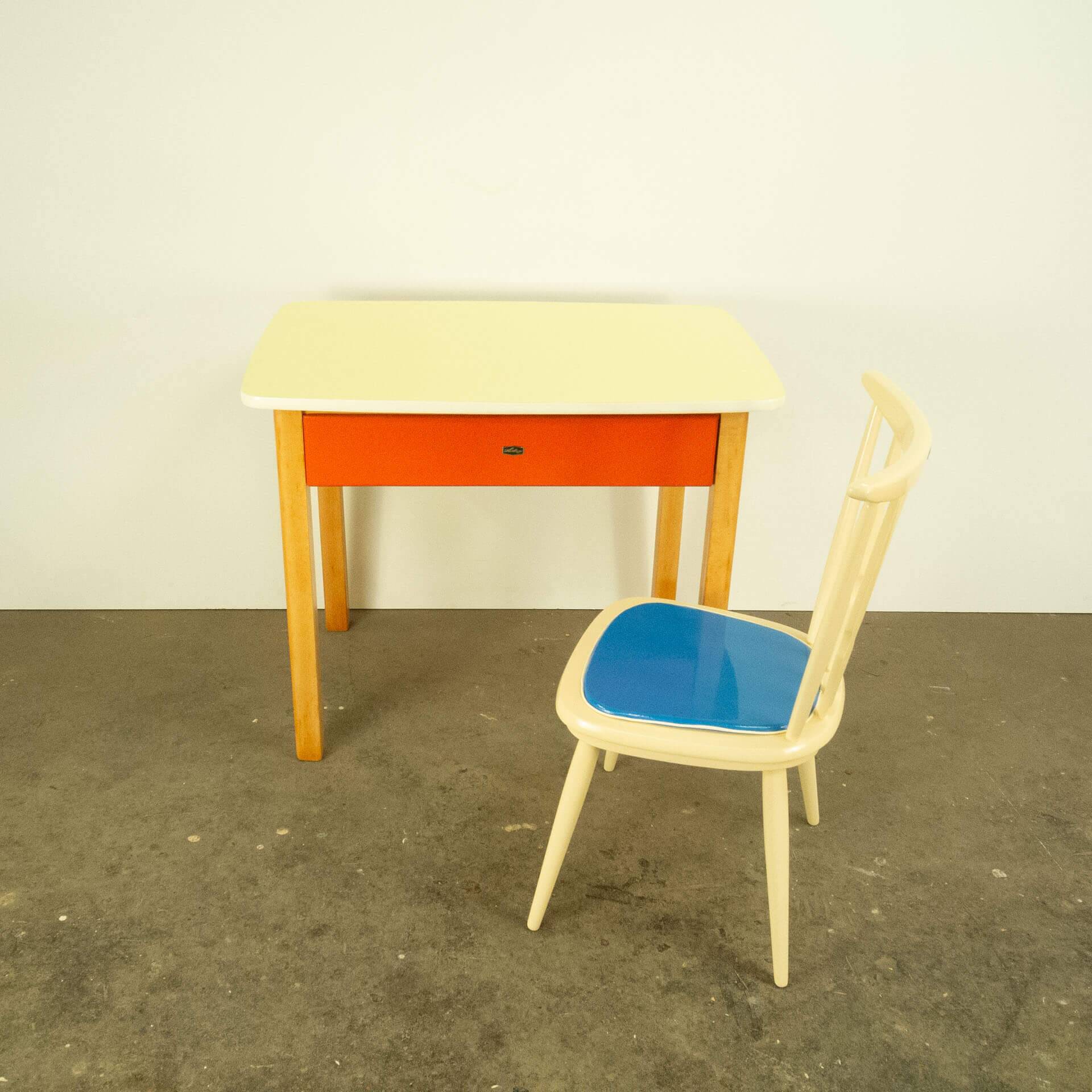 Children's vintage desk with chair, beech and formica, 60s