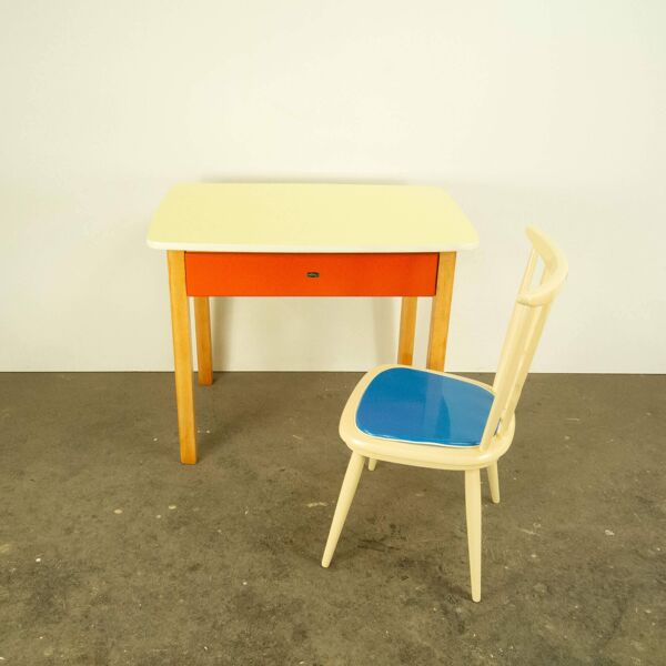 Bureau vintage pour enfants avec chaise, en hêtre et formica, années 60