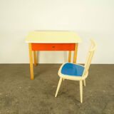 Children's vintage desk with chair, beech and formica, 60s