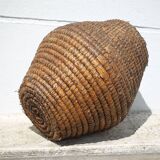 Old basket, burgundy straw and bramble, woven basket, interior decoration