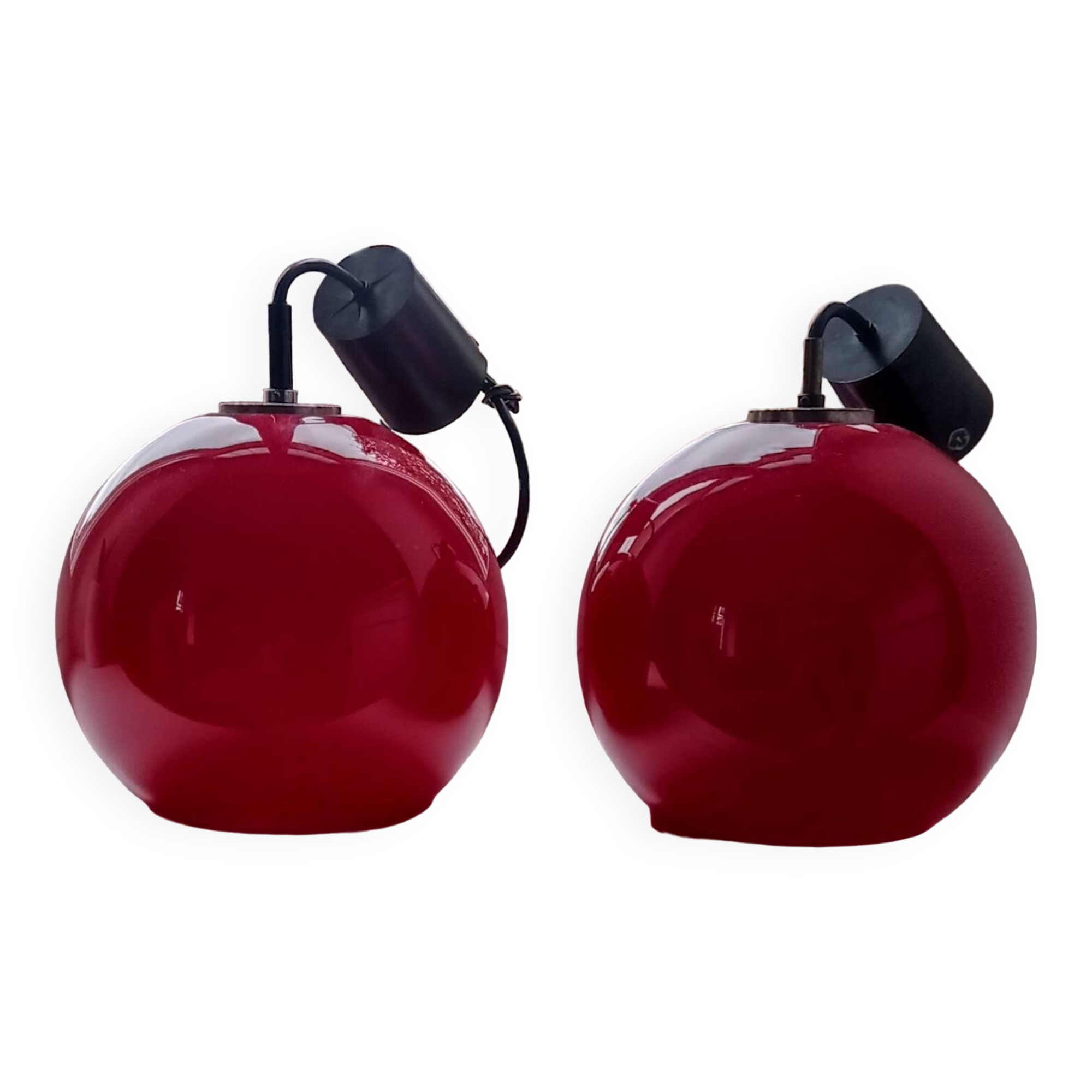 Red opaline glass pendant lamp by Peill&Putzler 1970