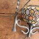 Colourful Stained Glass Wall Sconce with Wrought Iron and Cabochons Lamp