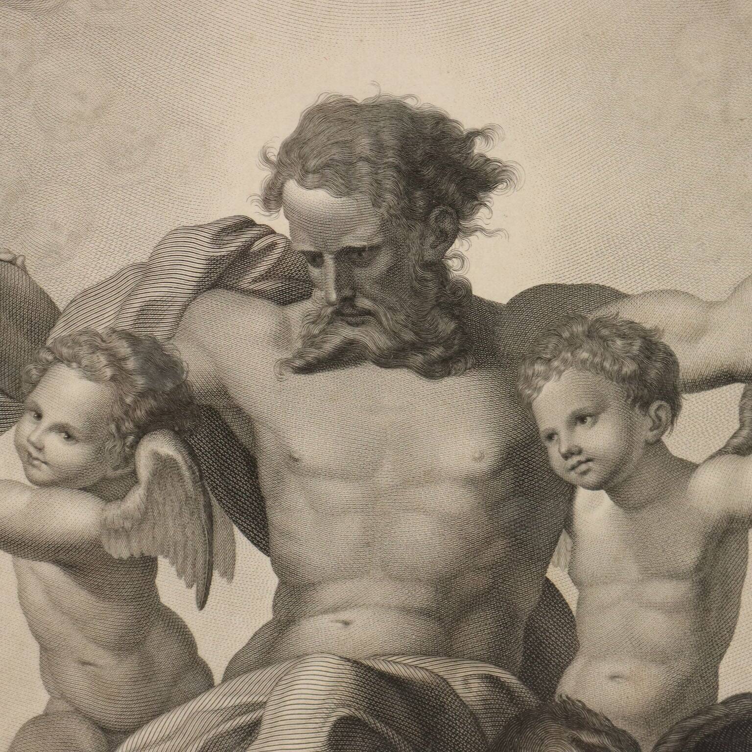 Old etching signed Paolo Caronni "Vision of Ezekiel" 1825