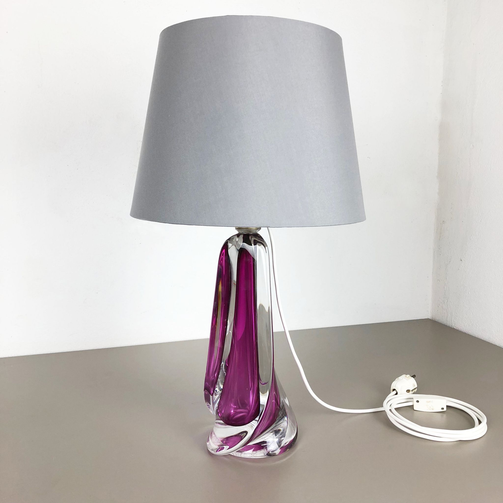 Large Crystal Glass "Pink" Table Light by Val Saint Lambert, Belgium, 1960s