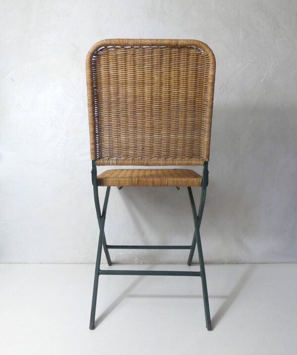 Chaise pliante vintage en rotin et métal