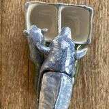 Salt cellar and mustard pot in French faience by A Clement.