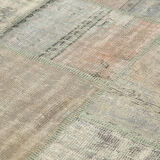 Hand-knotted oriental vintage 198 cm x 302 cm grey patchwork carpet