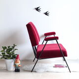 60s design sofa in metal and red velvet