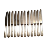 Series of 12 silver metal knives and stainless steel blade Louis XV style floral shell