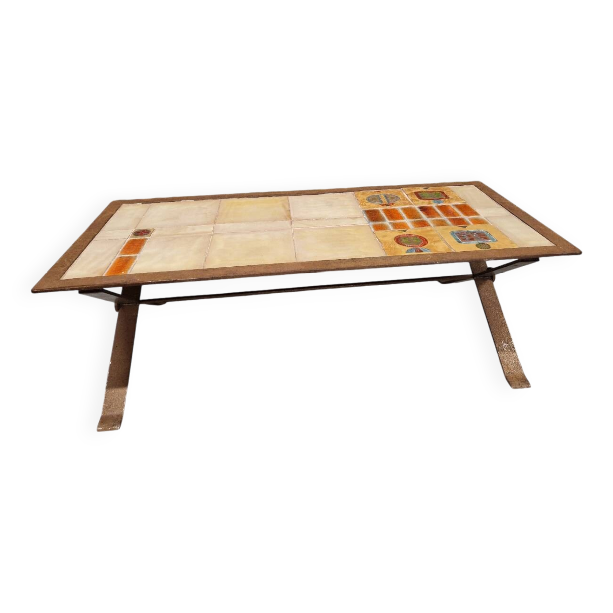 Ceramic and metal coffee table from the 60s Vallauris style
