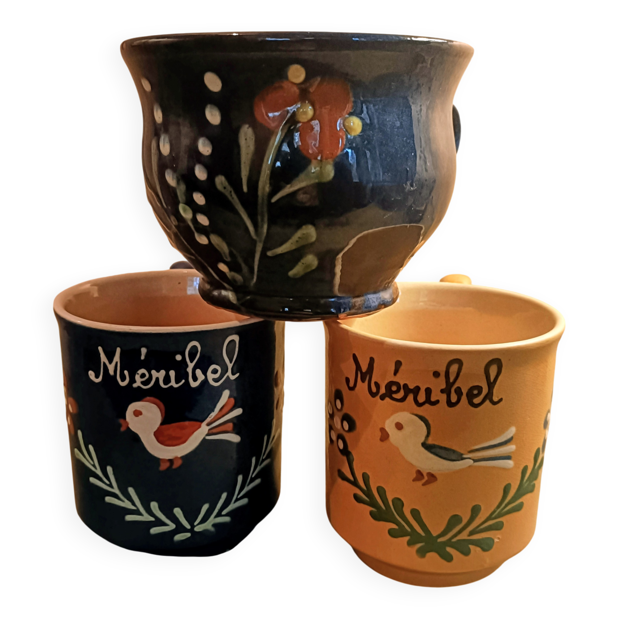 3 glazed terracotta cups with Savoie decoration