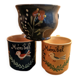 3 glazed terracotta cups with Savoie decoration
