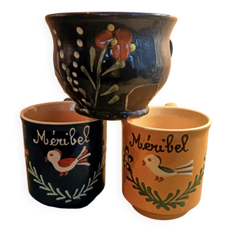 3 glazed terracotta cups with Savoie decoration