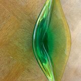 Coupe à fruits en verre en forme de feuille végétal jaune vert vintage