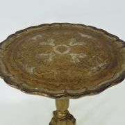 Pedestal table vintage Florentine side table in hand painted and gilded engraved wood. Year 50