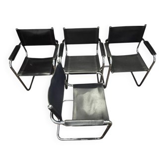 Set of 4 Armchairs in the style of Marcel Breuer – sled base
