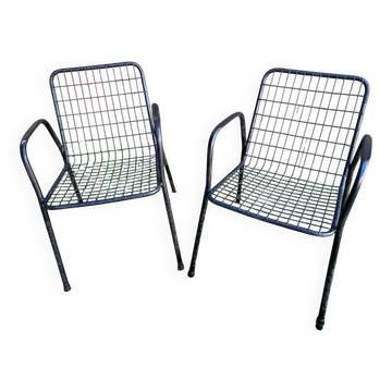 Paire Fauteuil Ancien EMU RIO Métal Noir Vintage