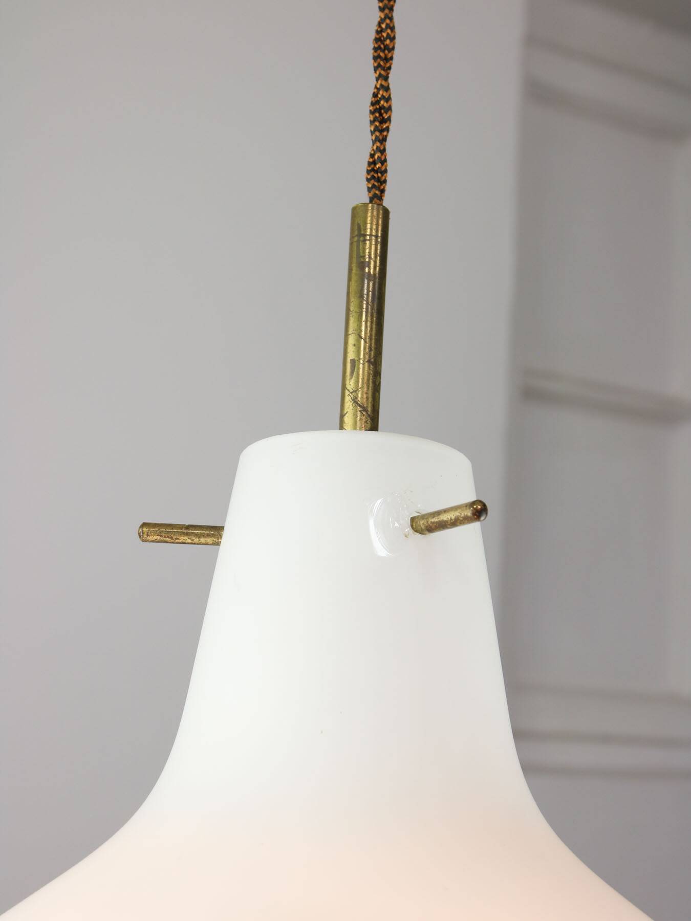 Mid-Century Italian Brass and Opaline Glass Pendant Lamp