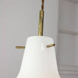 Mid-Century Italian Brass and Opaline Glass Pendant Lamp