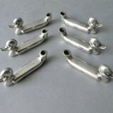 6 duck-shaped knife holders in silver metal with flower holder, Art Deco
