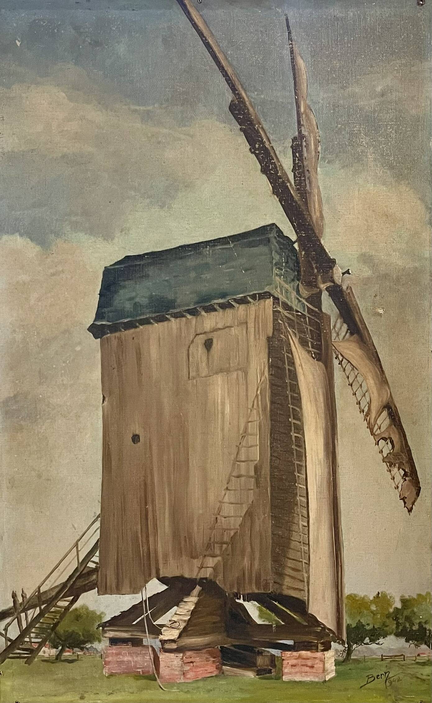 Large oil painting Moulin signed 1942