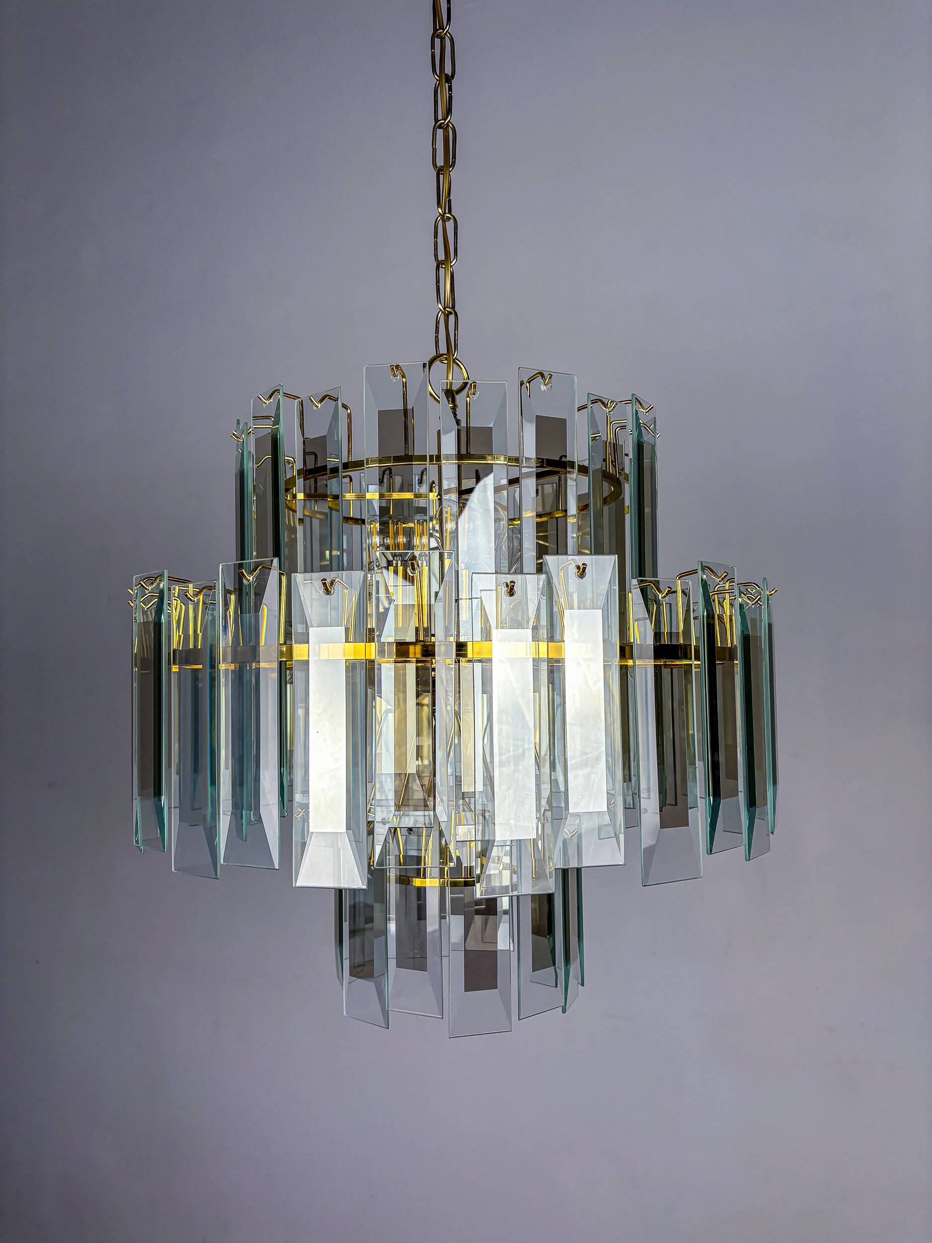 Veca cascade chandelier, 3-tiers Murano glass, Italy, 1970s