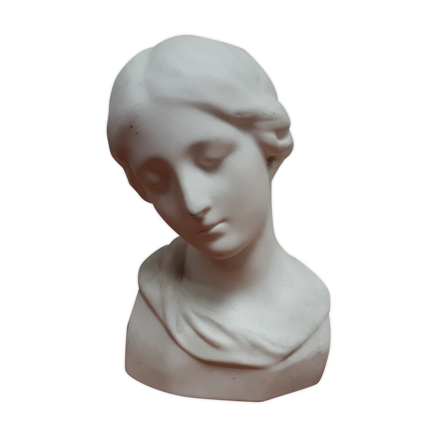 Bust biscuit porcelain Limoges young woman head after Donatello