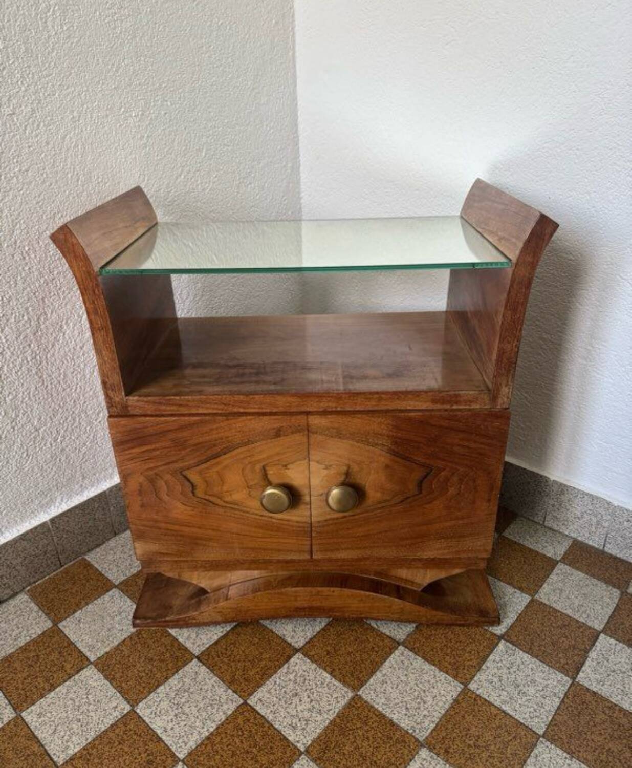 Art Deco bedside table in wood and mirror