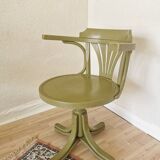 Vintage Thonet Style Bentwood Swivel Chair - Olive Green Retro Armchair
