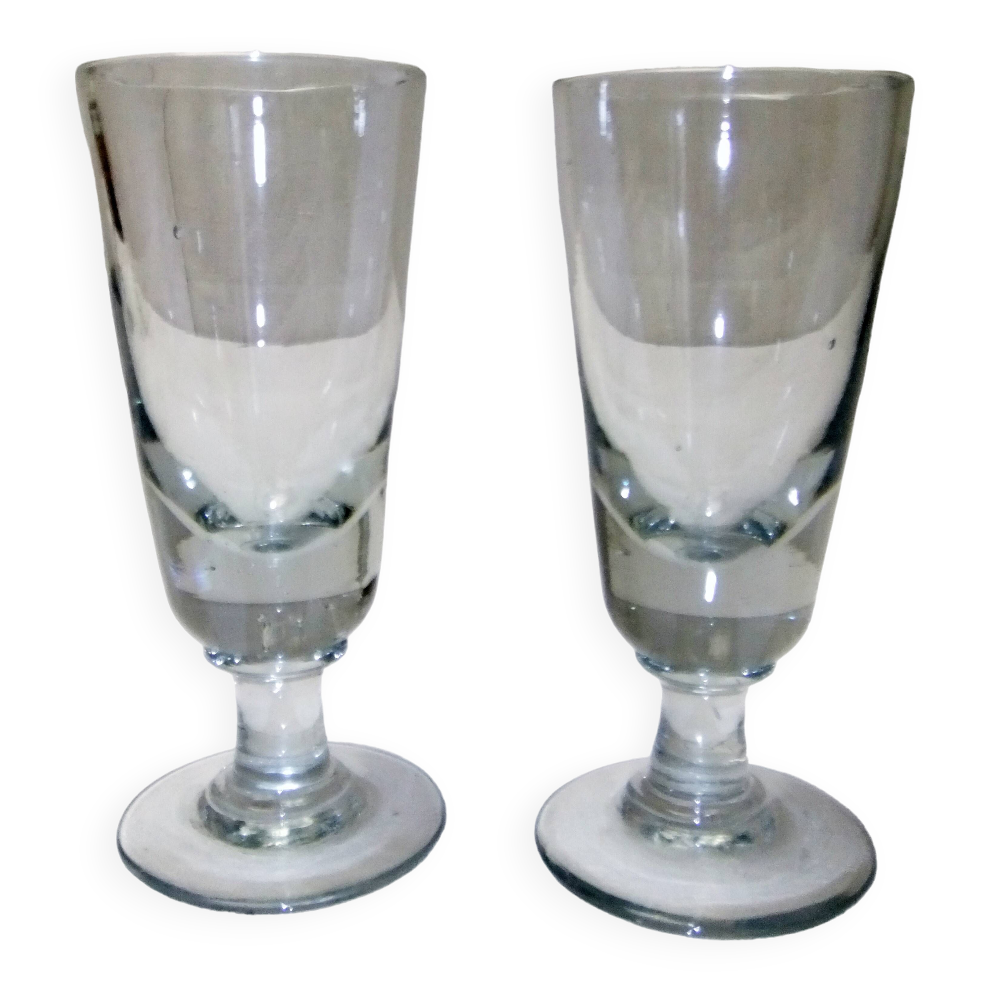 2 old bistro absinthe glasses blown glass on feet 16 cm collection