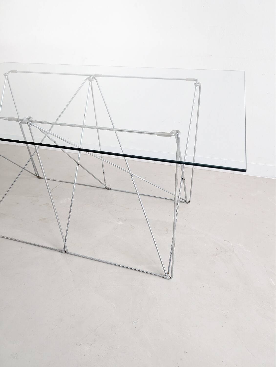 Folding steel and glass dining table by Max Sauze 1970s