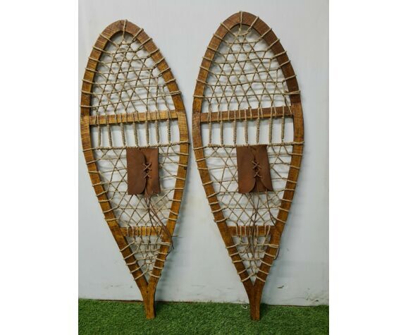 Pair of wooden snowshoes