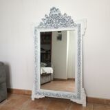Mirror late 19th decorated fronton white and grey 135x82cm
