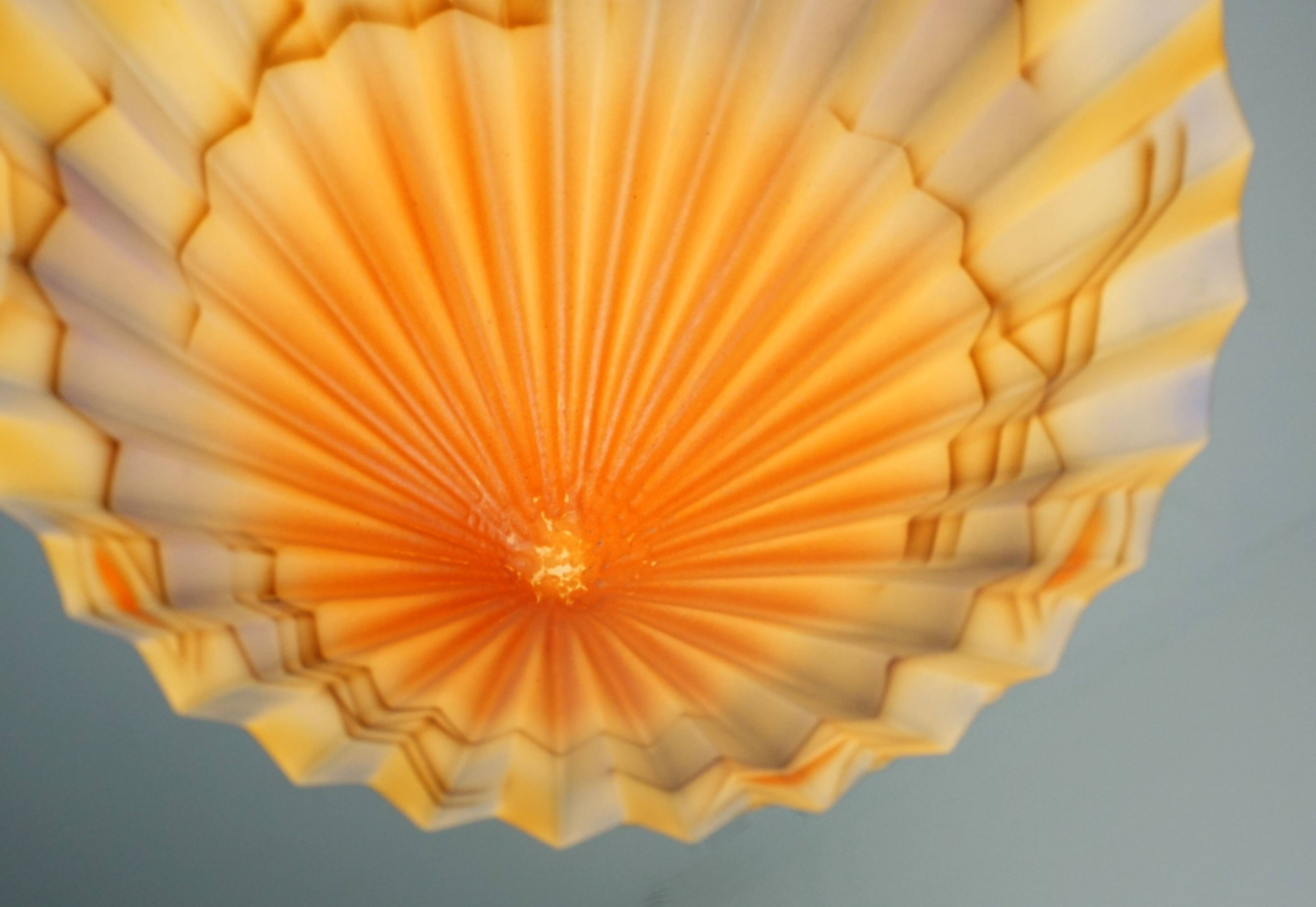 art déco glass PENDANT LIGHT airbrush pleated shape avantgarde design