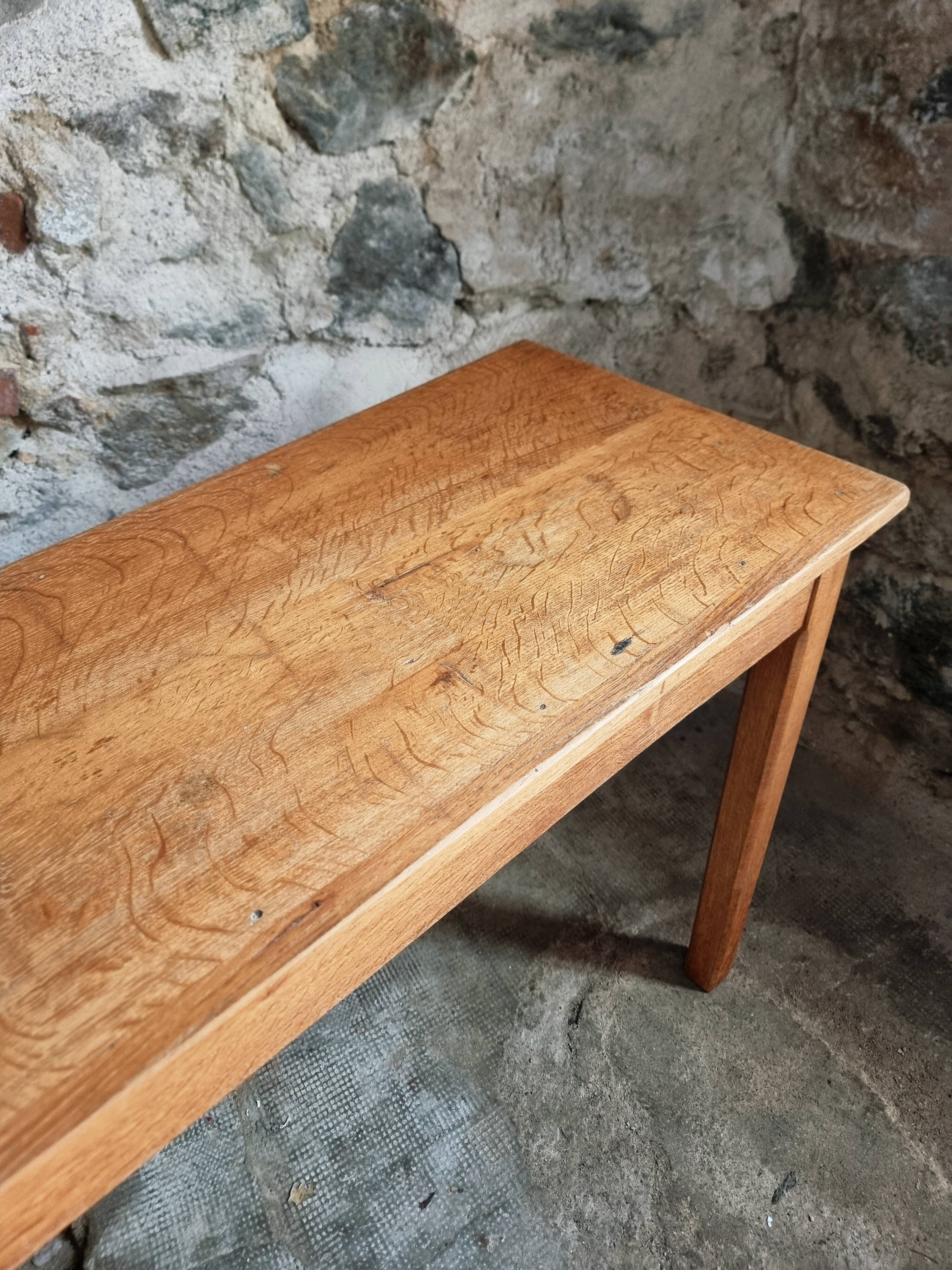 Old French oak console – Long and narrow farmhouse table 241 cm – Vichy hospital workshop from the 1950s