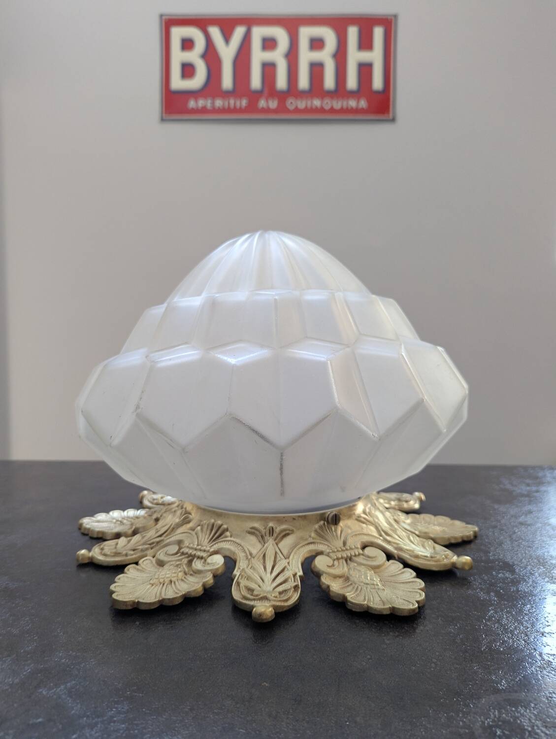 Art Nouveau ceiling light, table lamp in pressed-molded glass