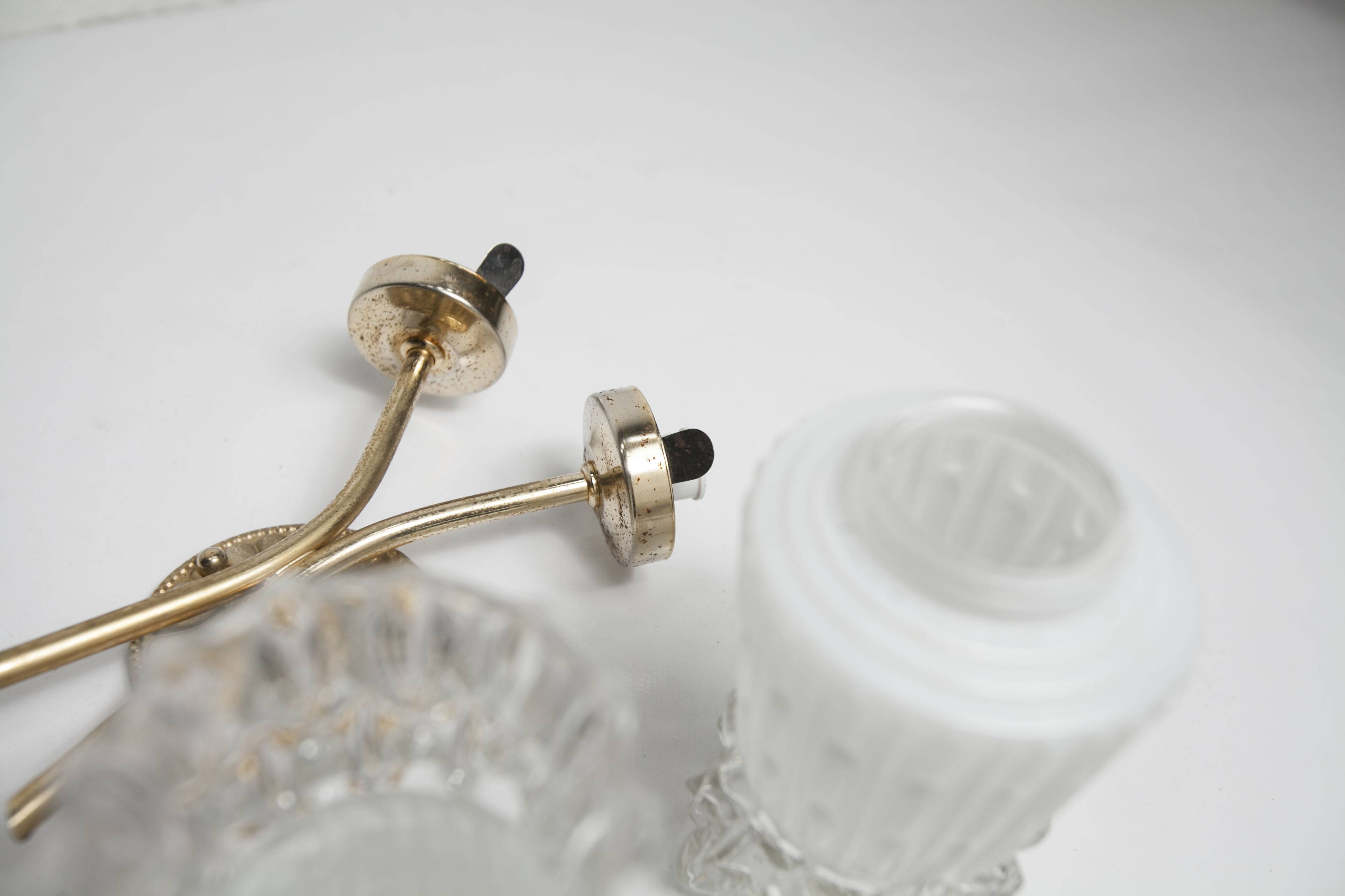 Pair of brass and glass wall lights 1960