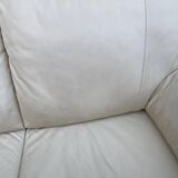 Canapé 2 places scandinave en cuir véritable beige