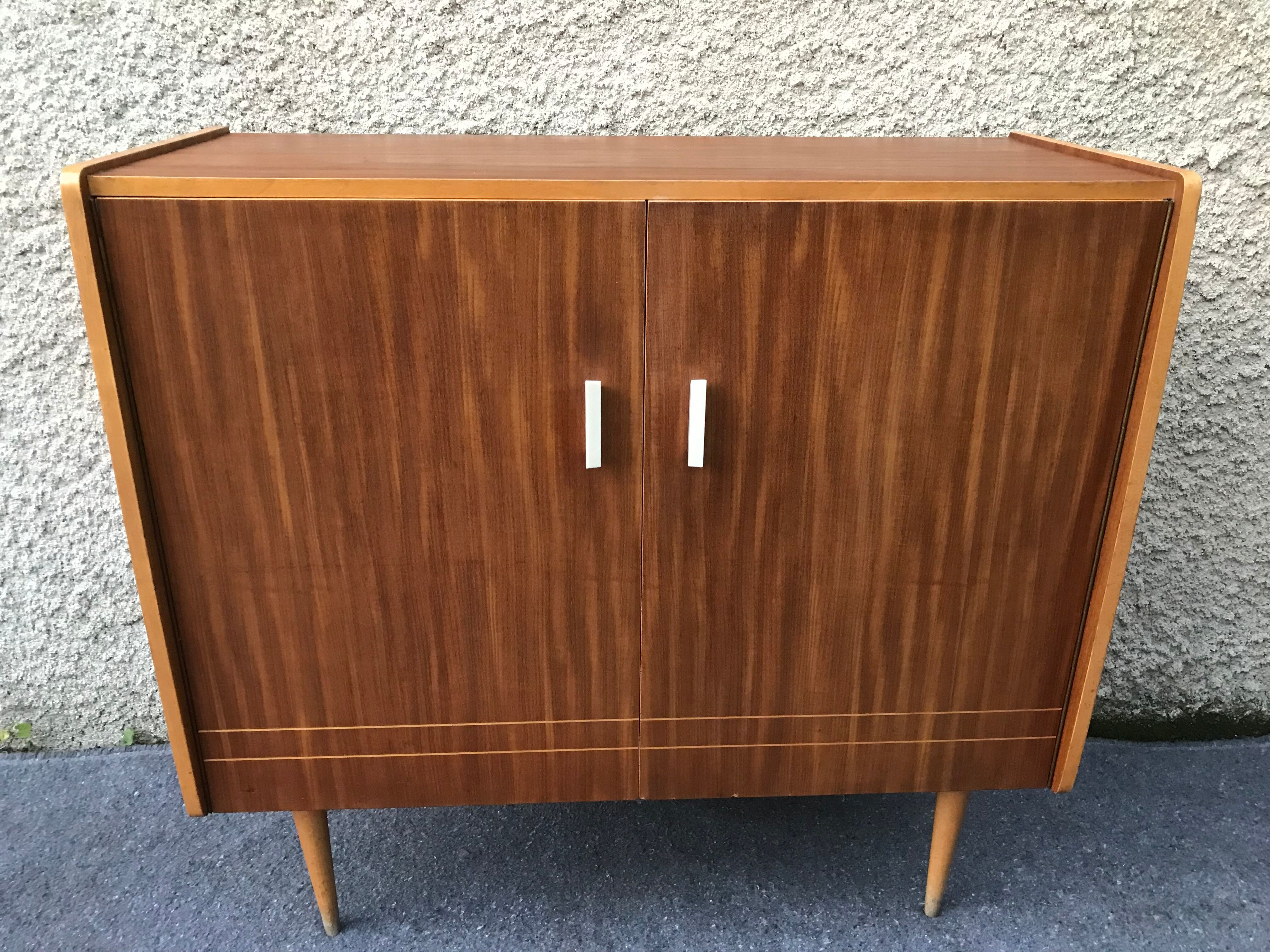Sideboard stand vintage storage cabinet blond walnut veneer 1960-1980's