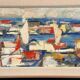 Original Swedish Oil on Canvas - "Abstract Harbour Motif" vintage
