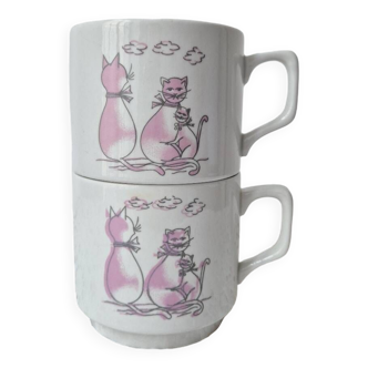 Lot de 2 tasses à café/thé motifs "Cat" '70s - Tognana Vintage