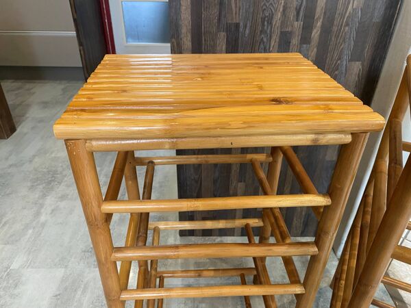 Paire de tabouret de bar haut bambou vintage