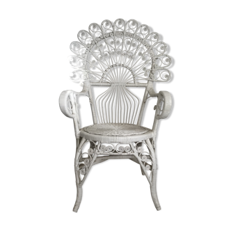 Vintage peacock rattan armchair